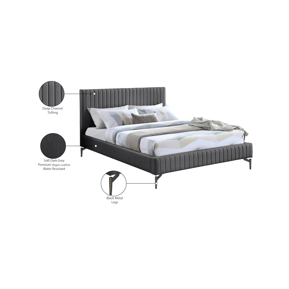 Gallo Dark Grey Vegan Leather Full Bed. Picture 9