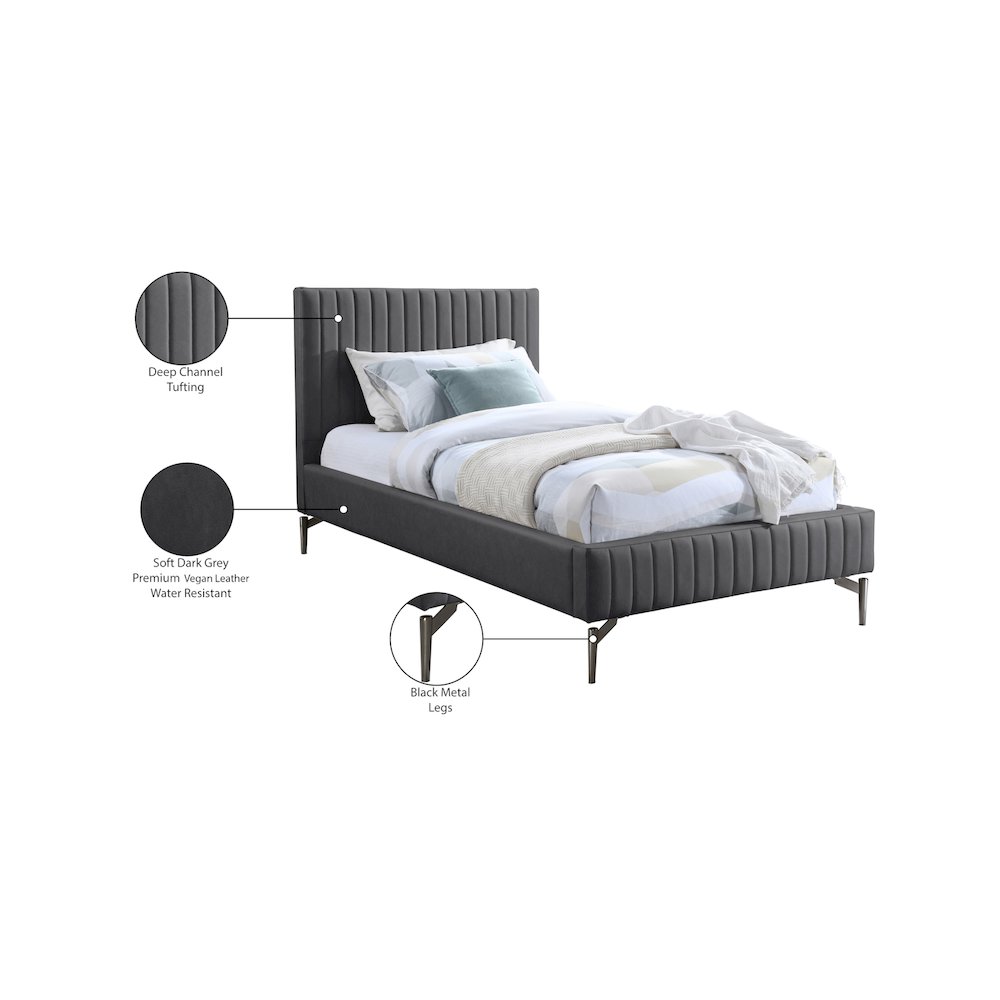 Gallo Dark Grey Vegan Leather Twin Bed. Picture 9