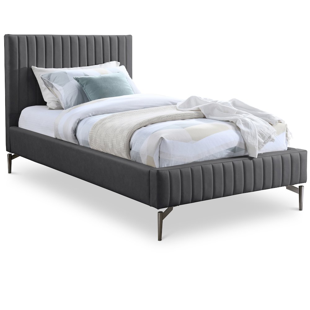 Gallo Dark Grey Vegan Leather Twin Bed. Picture 1