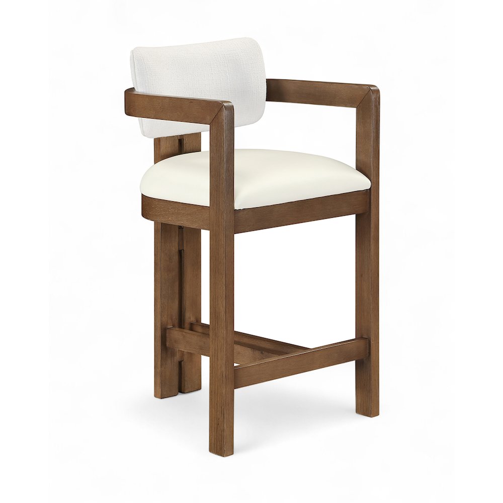 Ravina Cream Vegan Leather and Linen Textured Fabric Upholstered Counter Stool. Picture 2