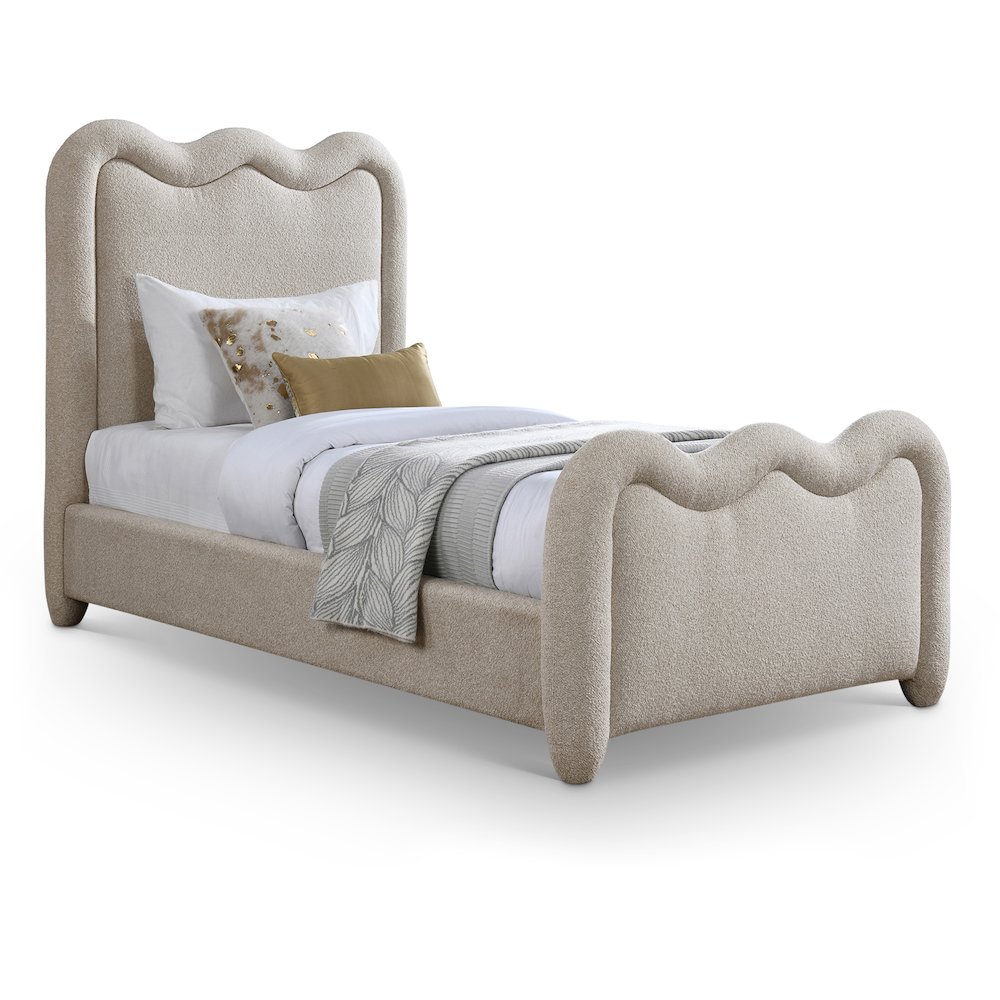 Gavin Beige Chenille Fabric Twin Bed. Picture 1