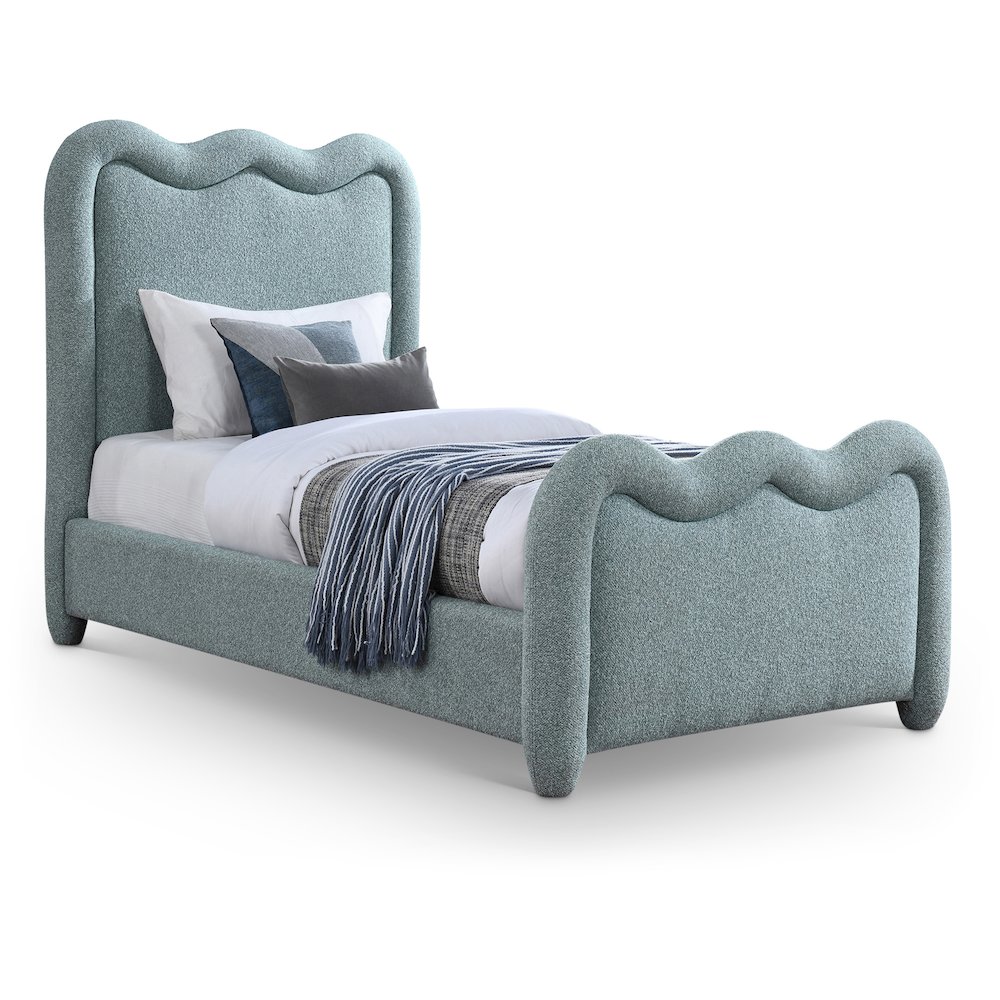 Gavin Blue Chenille Fabric Twin Bed. Picture 1