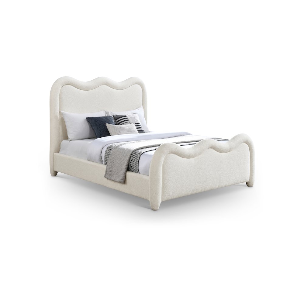 Gavin Cream Chenille Fabric Queen Bed. Picture 1