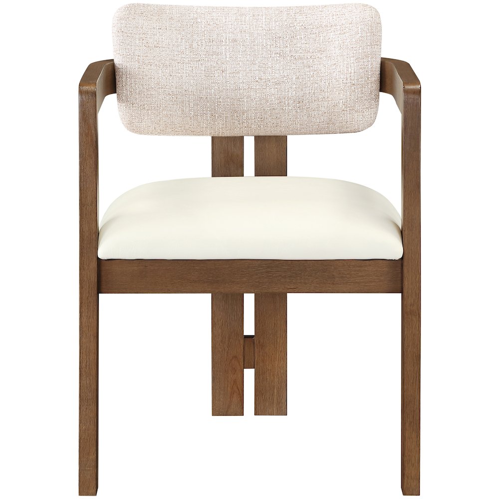 Ravina Beige Vegan Leather and Linen Fabric Upholstered Dining Chair, Set of 2. Picture 3