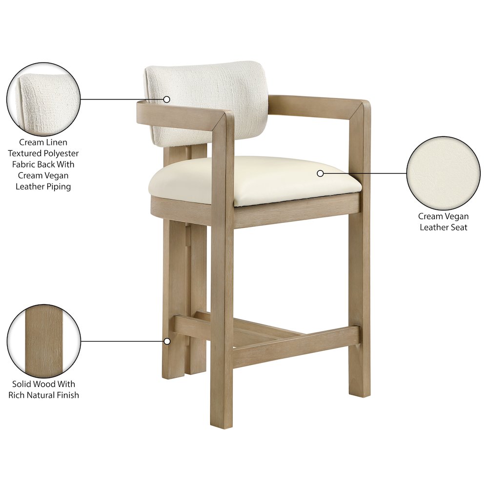 Ravina Cream Vegan Leather and Linen Textured Fabric Upholstered Counter Stool. Picture 10
