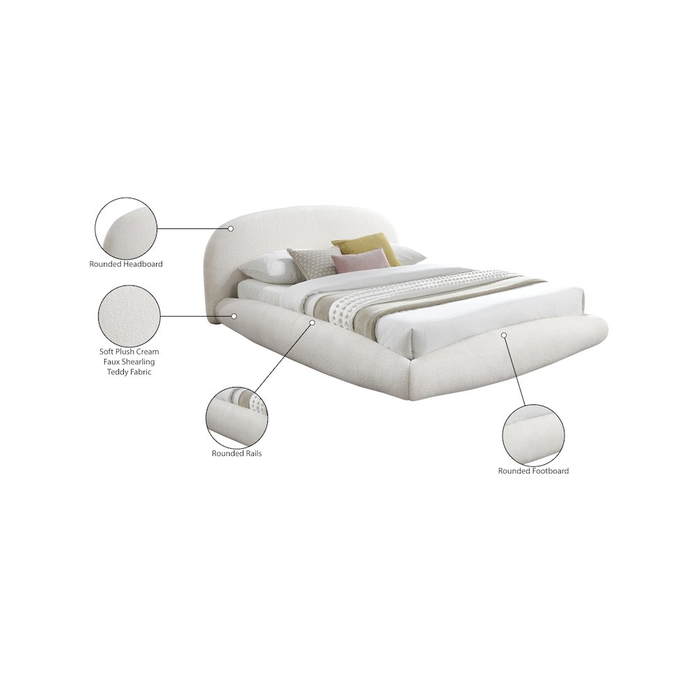 Genesis Cream Teddy Fabric Queen Bed. Picture 6