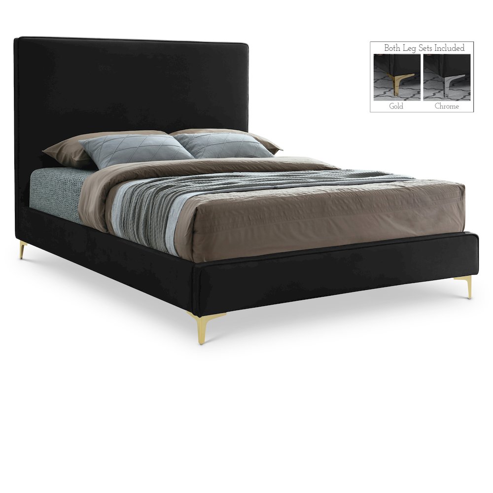 Geri Black Velvet Queen Bed. Picture 1