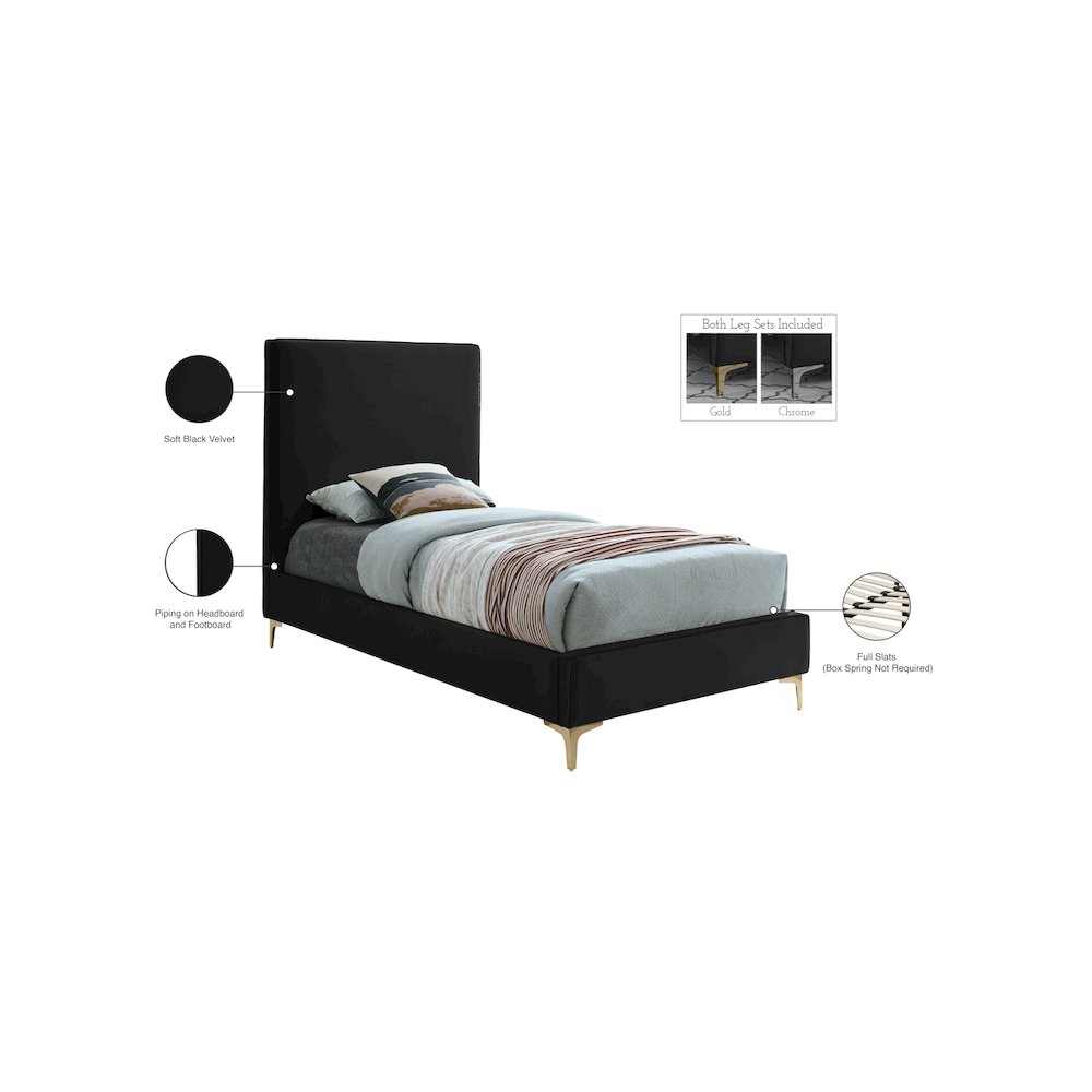 Geri Black Velvet Twin Bed. Picture 15