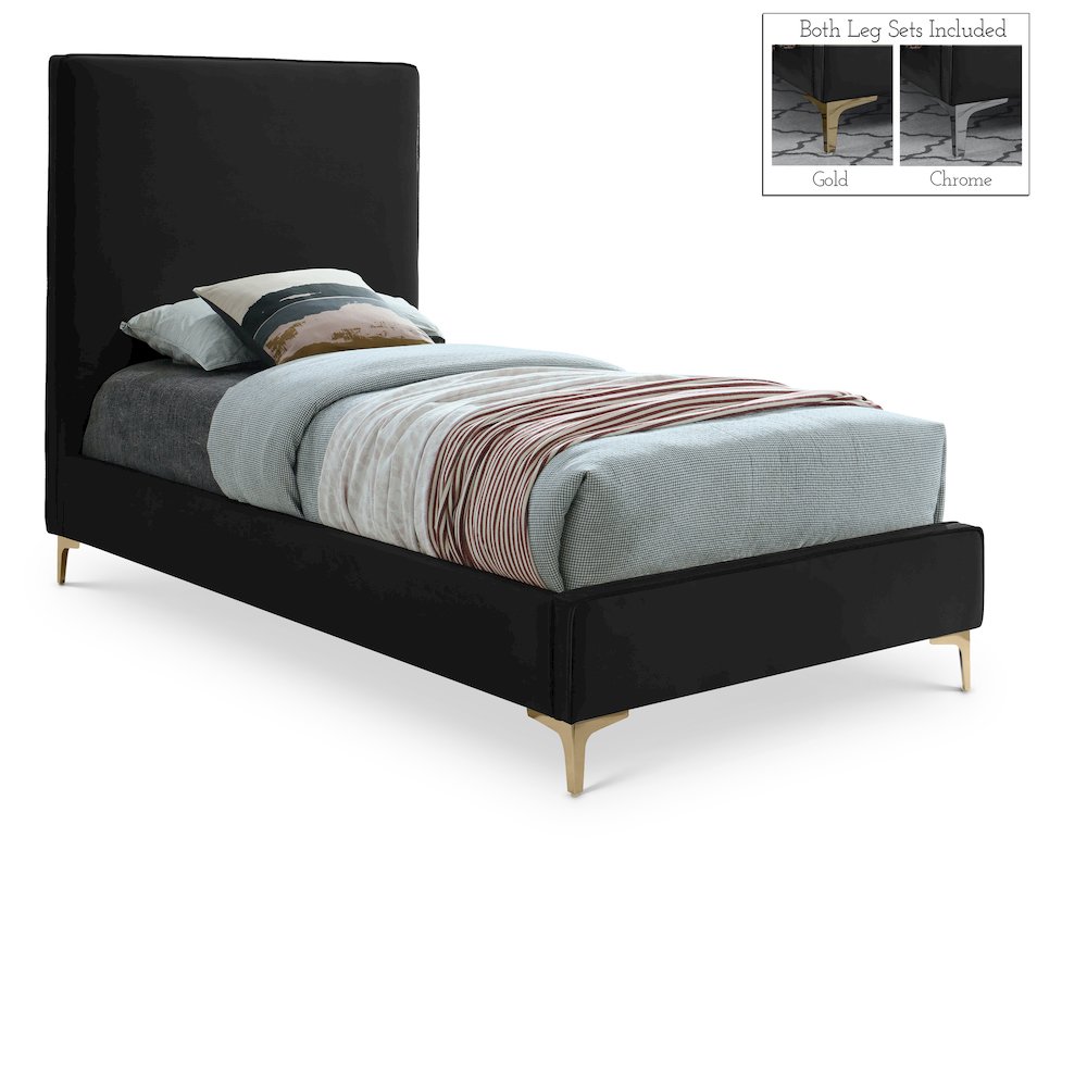 Geri Black Velvet Twin Bed. Picture 1