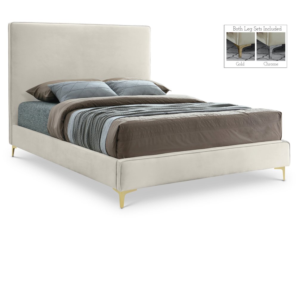 Geri Cream Velvet Full Bed. Picture 1