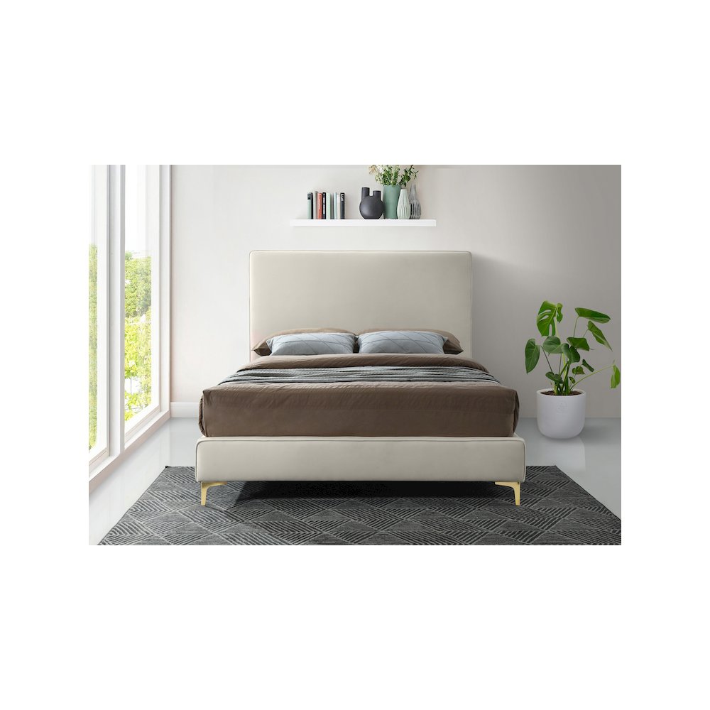 Geri Cream Velvet Queen Bed. Picture 6