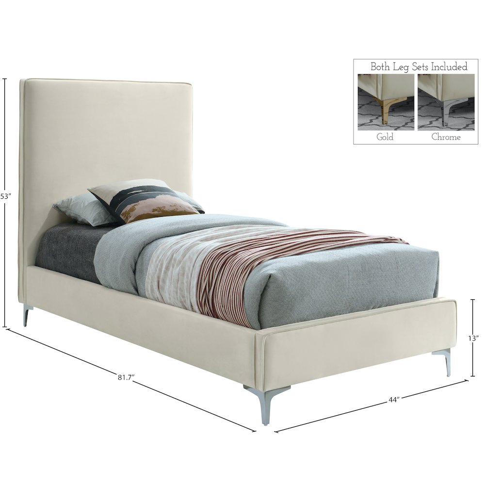 Geri Cream Velvet Twin Bed. Picture 14
