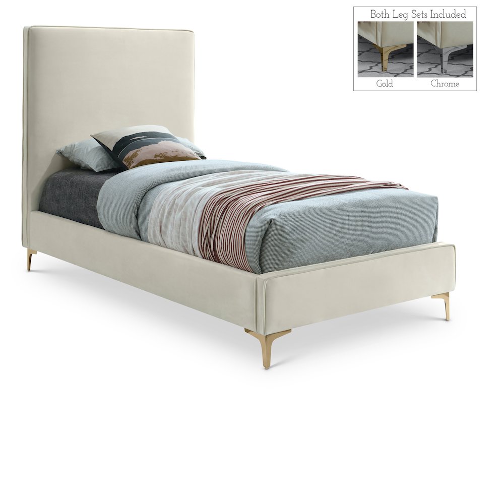 Geri Cream Velvet Twin Bed. Picture 1
