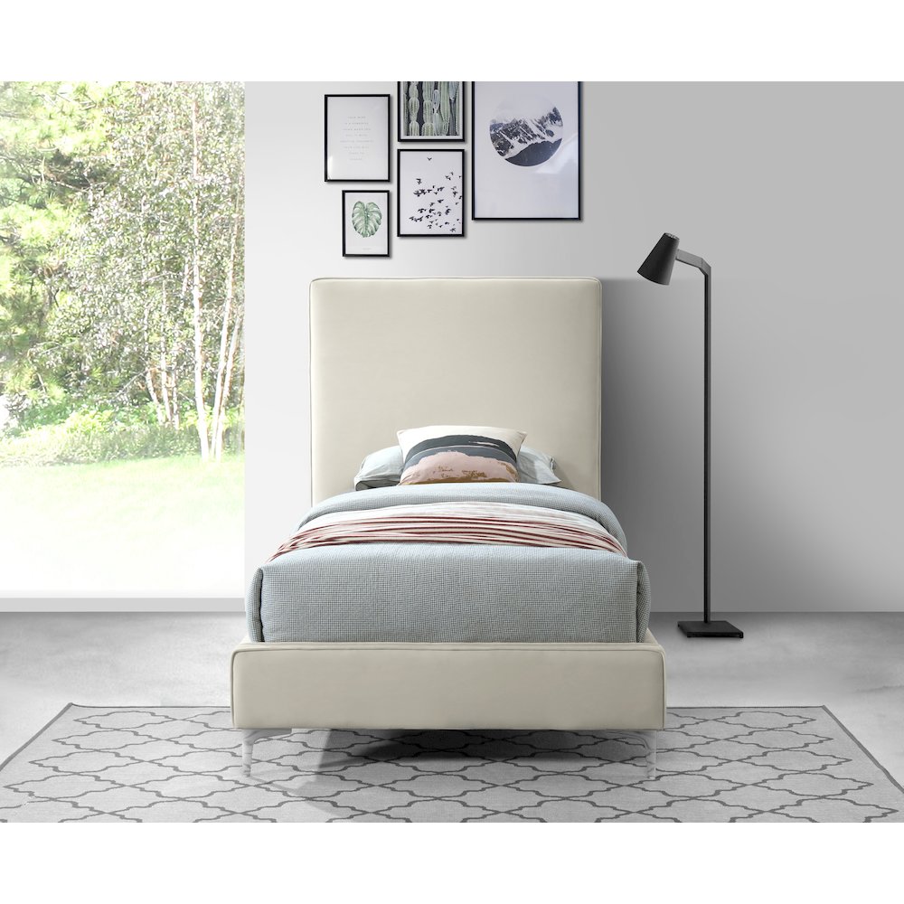 Geri Cream Velvet Twin Bed. Picture 7
