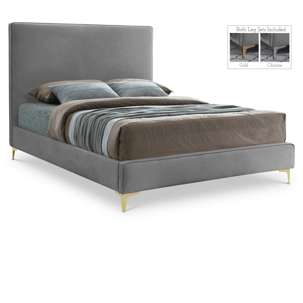 Geri Grey Velvet King Bed. Picture 1