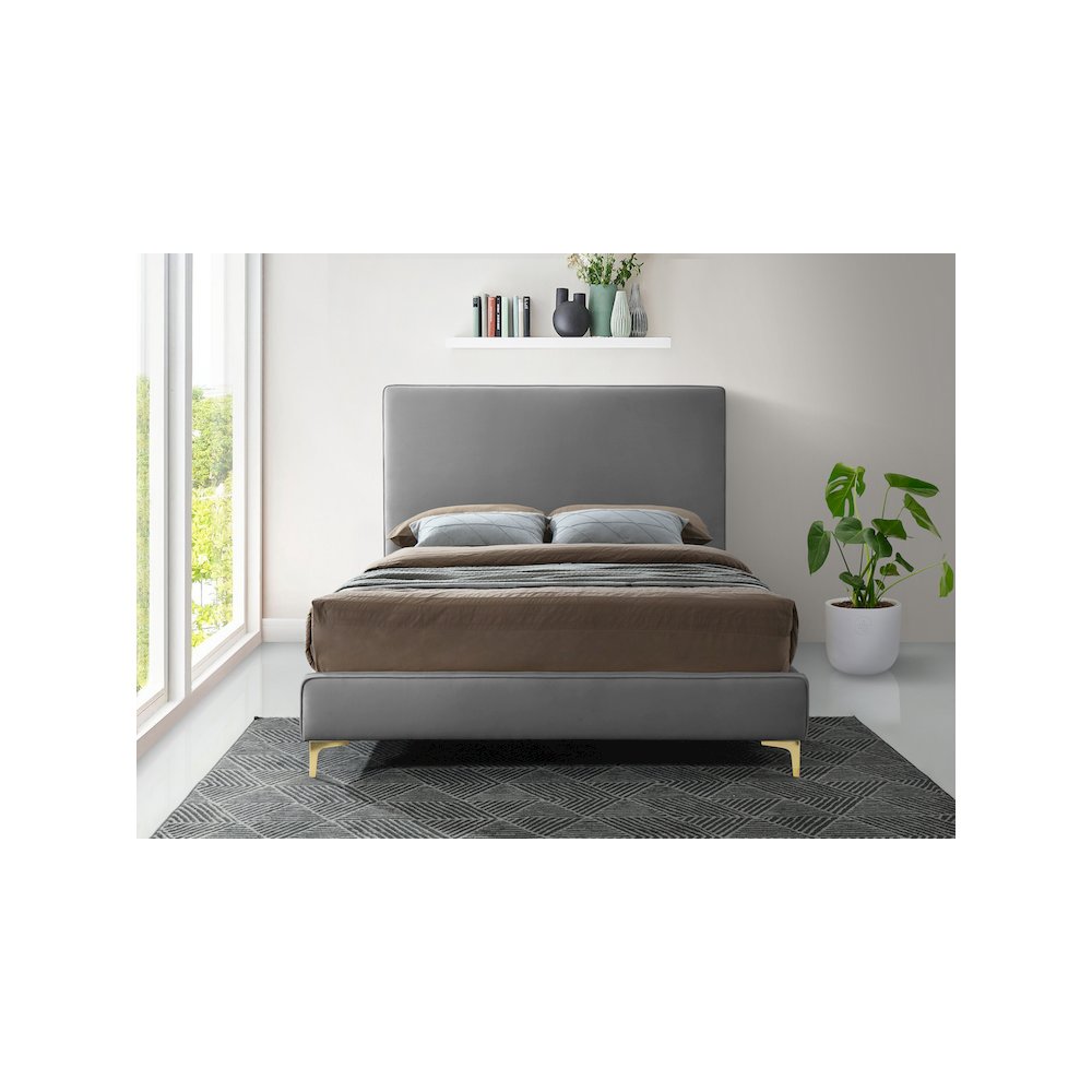 Geri Grey Velvet King Bed. Picture 6
