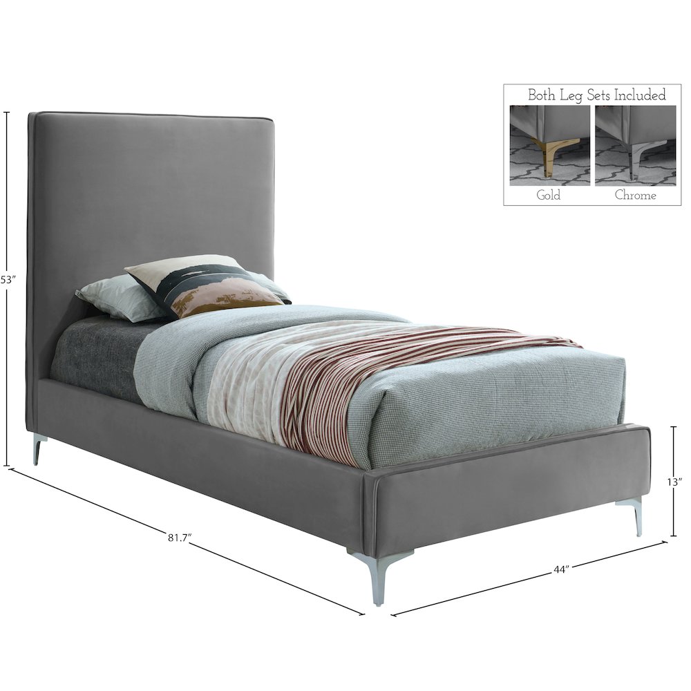 Geri Grey Velvet Twin Bed. Picture 14