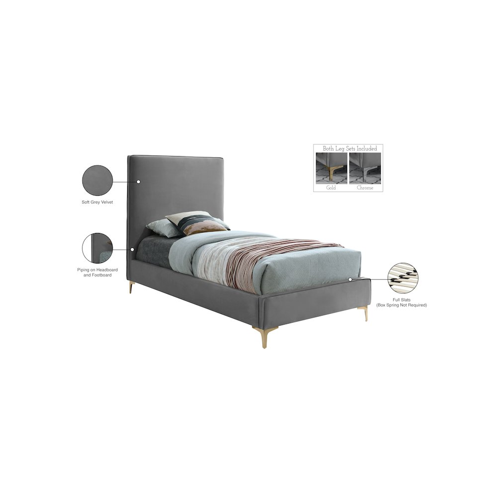 Geri Grey Velvet Twin Bed. Picture 15