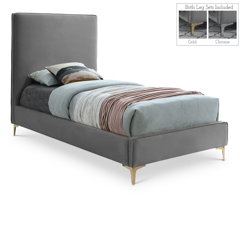Geri Grey Velvet Twin Bed. Picture 1