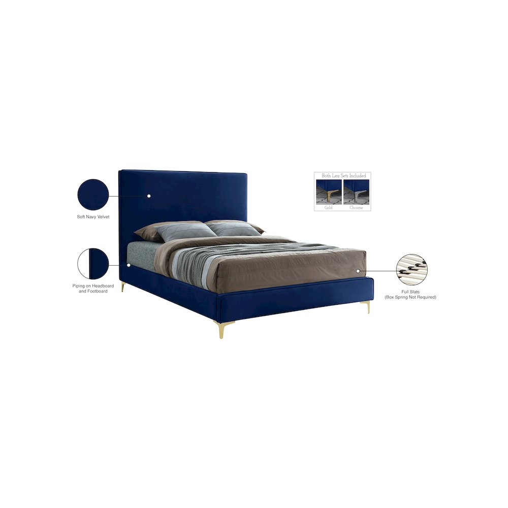 Geri Navy Velvet King Bed. Picture 15