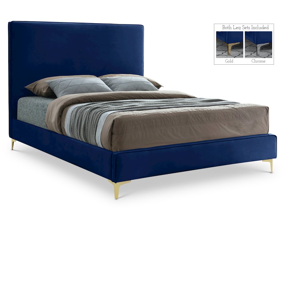 Geri Navy Velvet King Bed. Picture 1