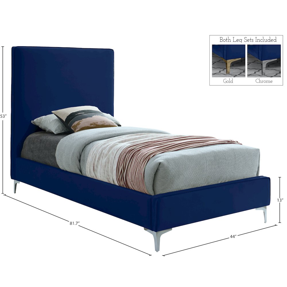 Geri Navy Velvet Twin Bed. Picture 14