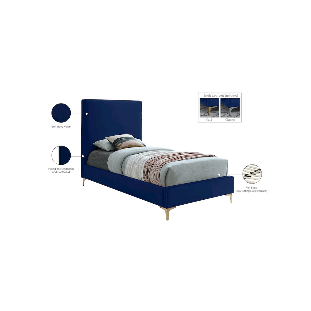 Geri Navy Velvet Twin Bed. Picture 15