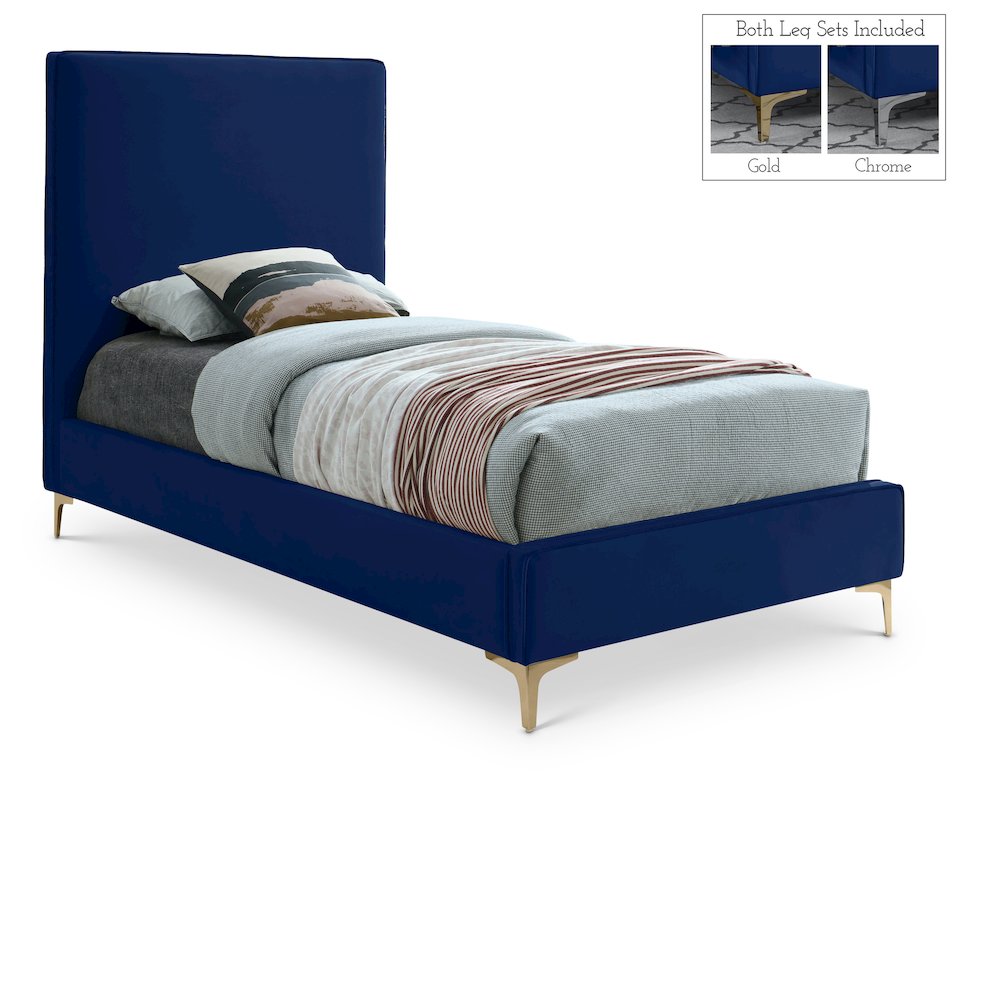 Geri Navy Velvet Twin Bed. Picture 1