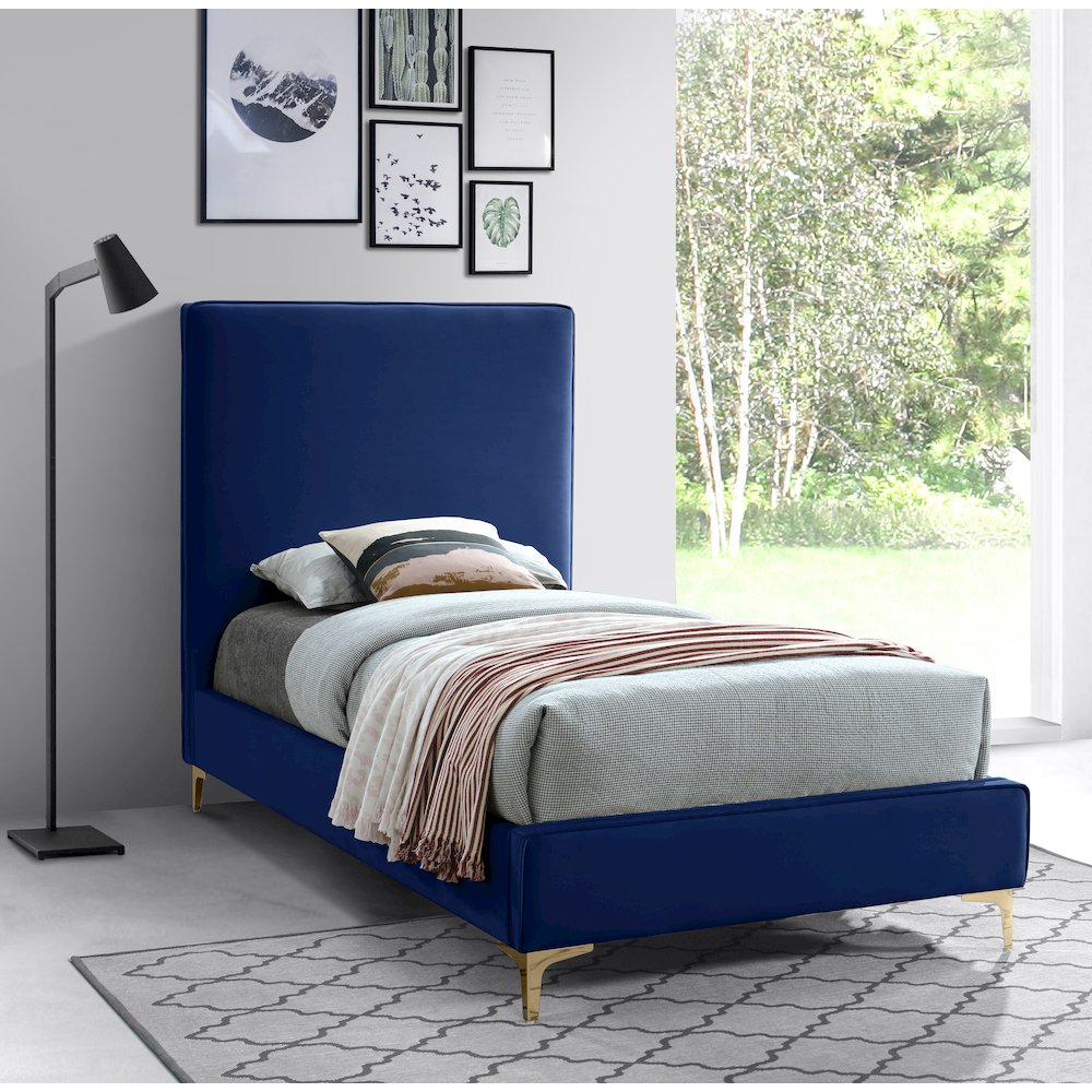 Geri Navy Velvet Twin Bed. Picture 2