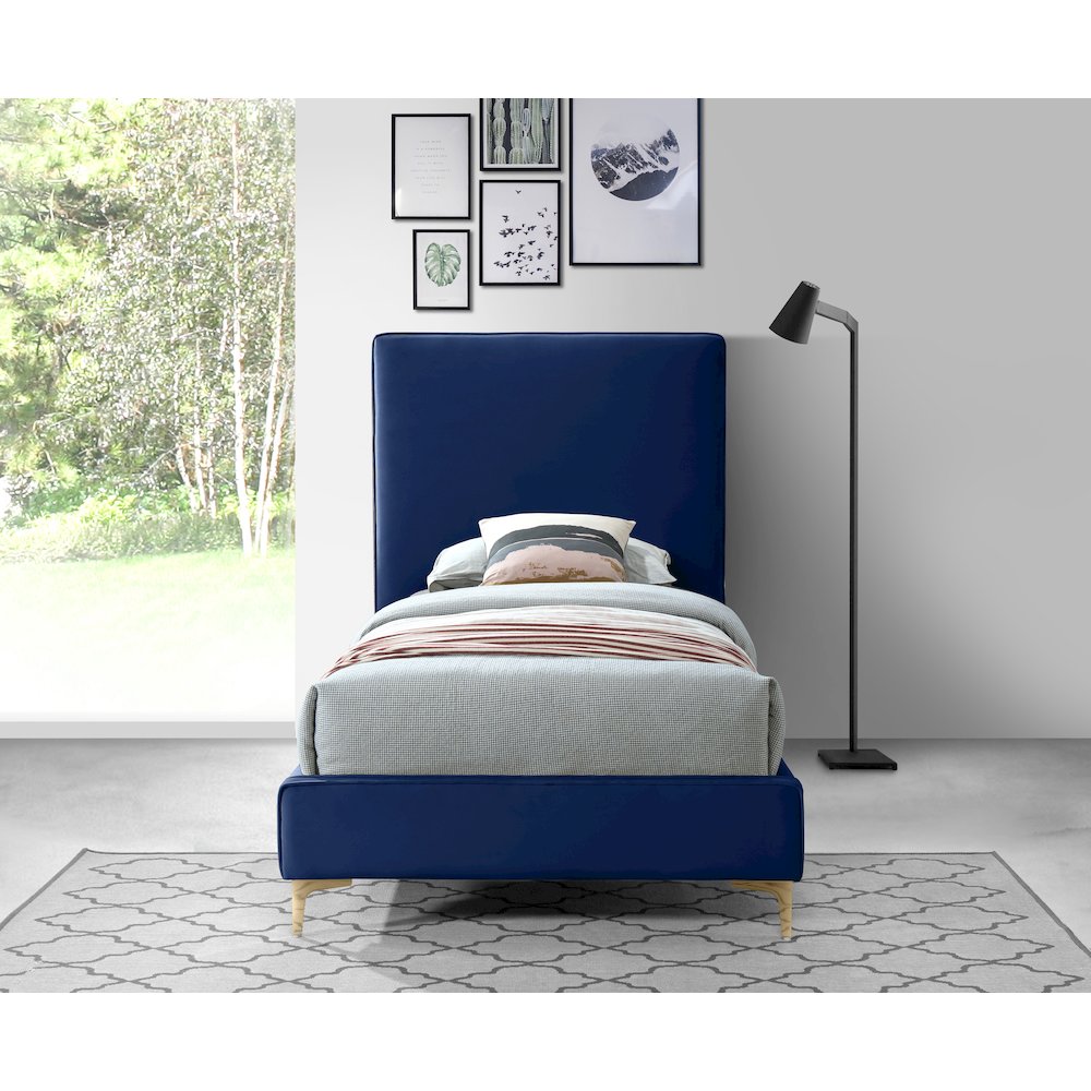 Geri Navy Velvet Twin Bed. Picture 6