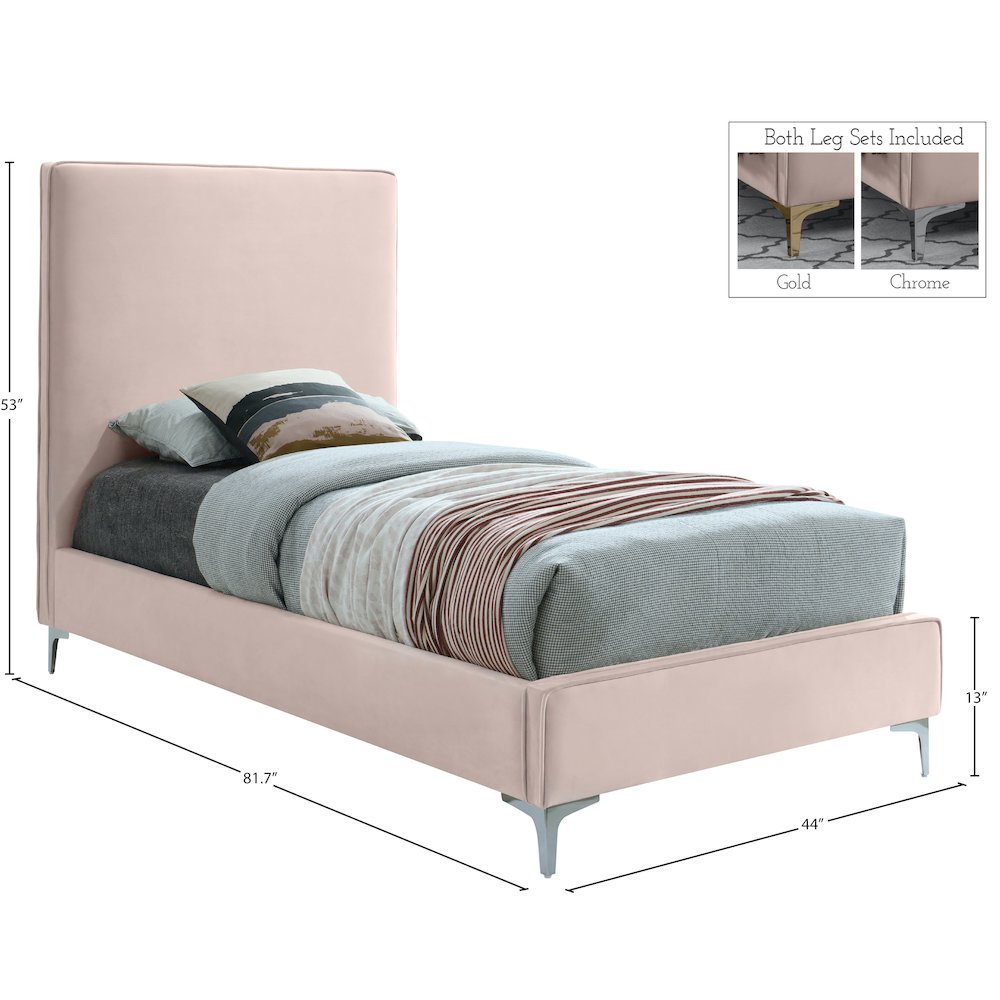 Geri Pink Velvet Twin Bed. Picture 14