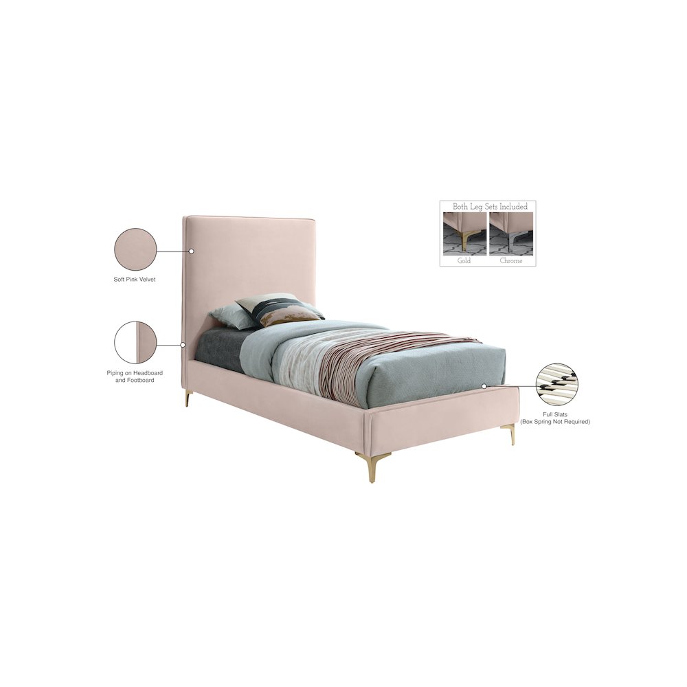 Geri Pink Velvet Twin Bed. Picture 15