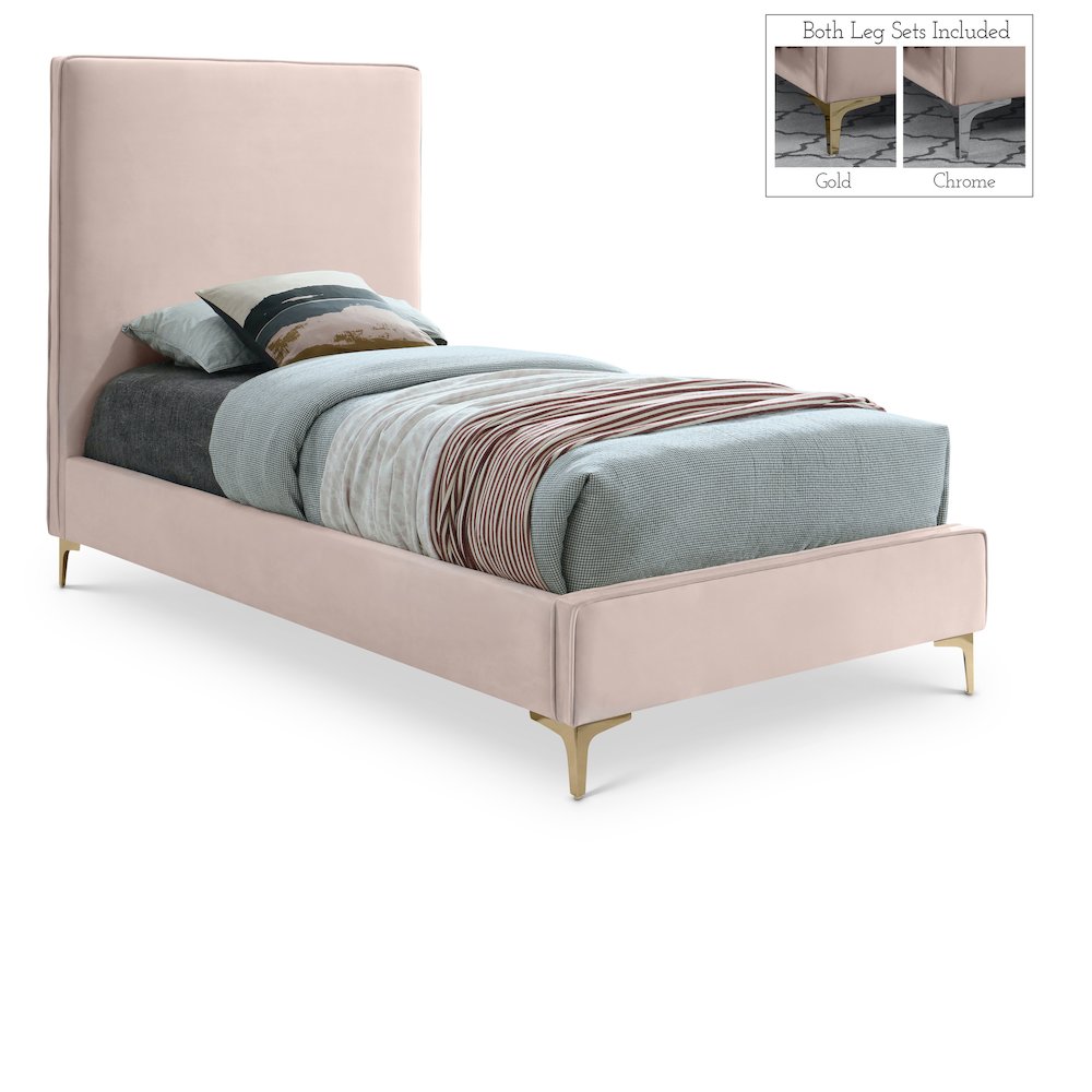 Geri Pink Velvet Twin Bed. Picture 1