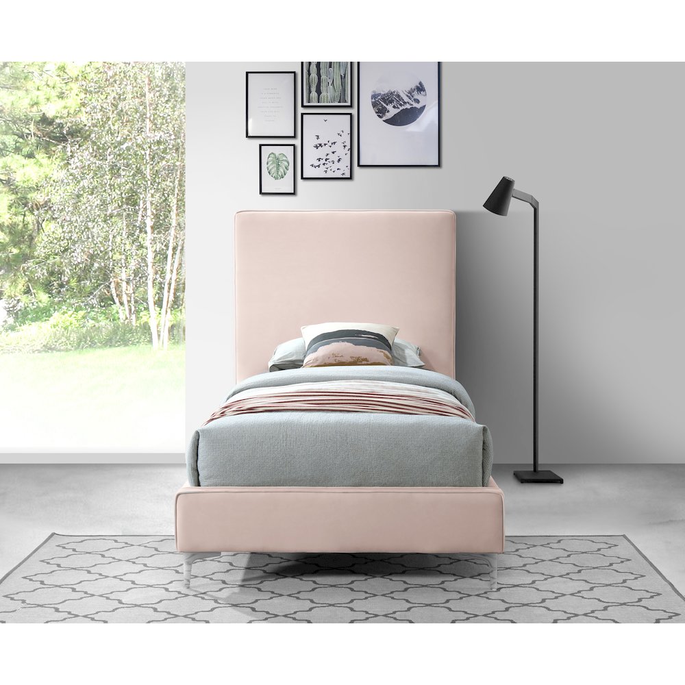 Geri Pink Velvet Twin Bed. Picture 7