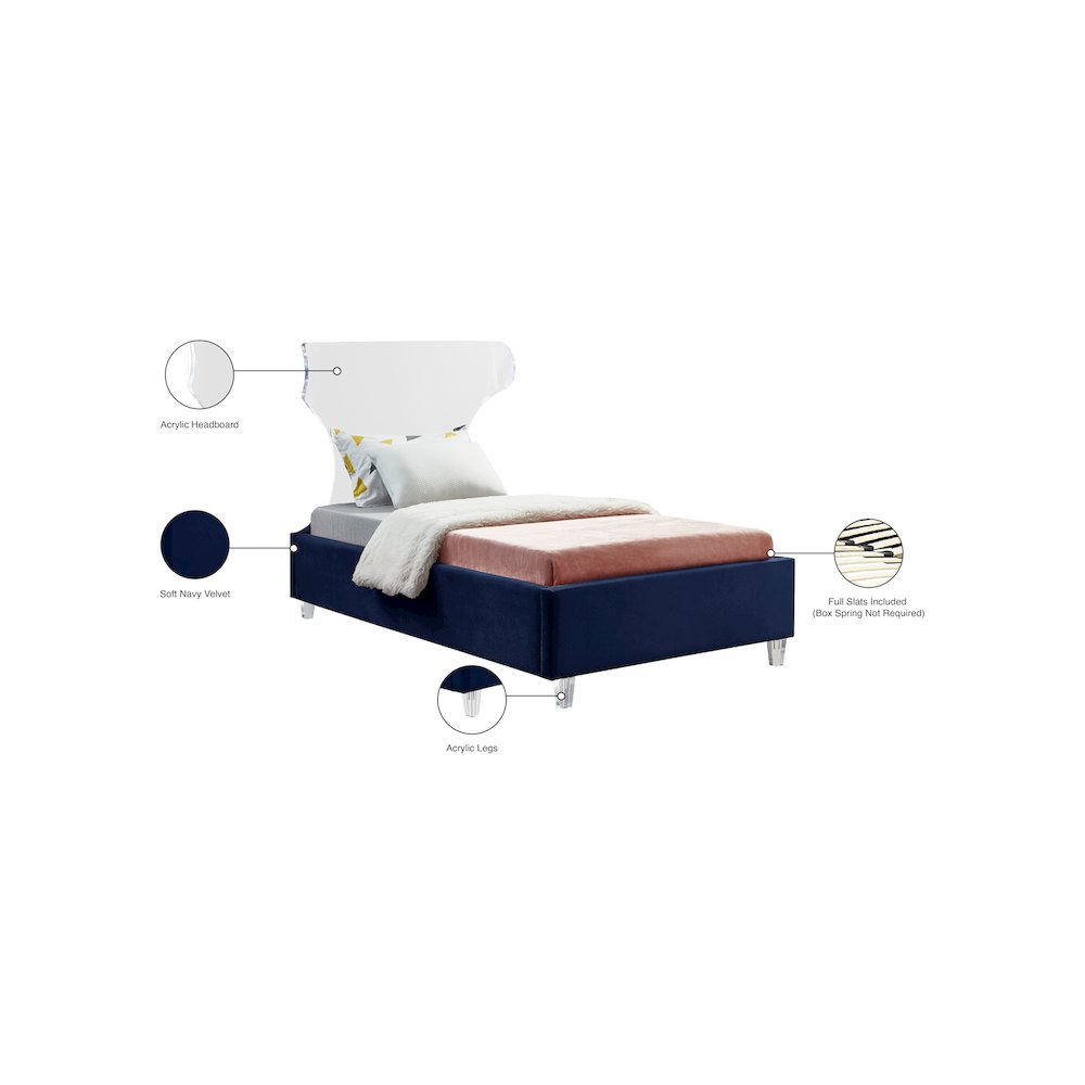 Ghost Navy Velvet Twin Bed. Picture 3