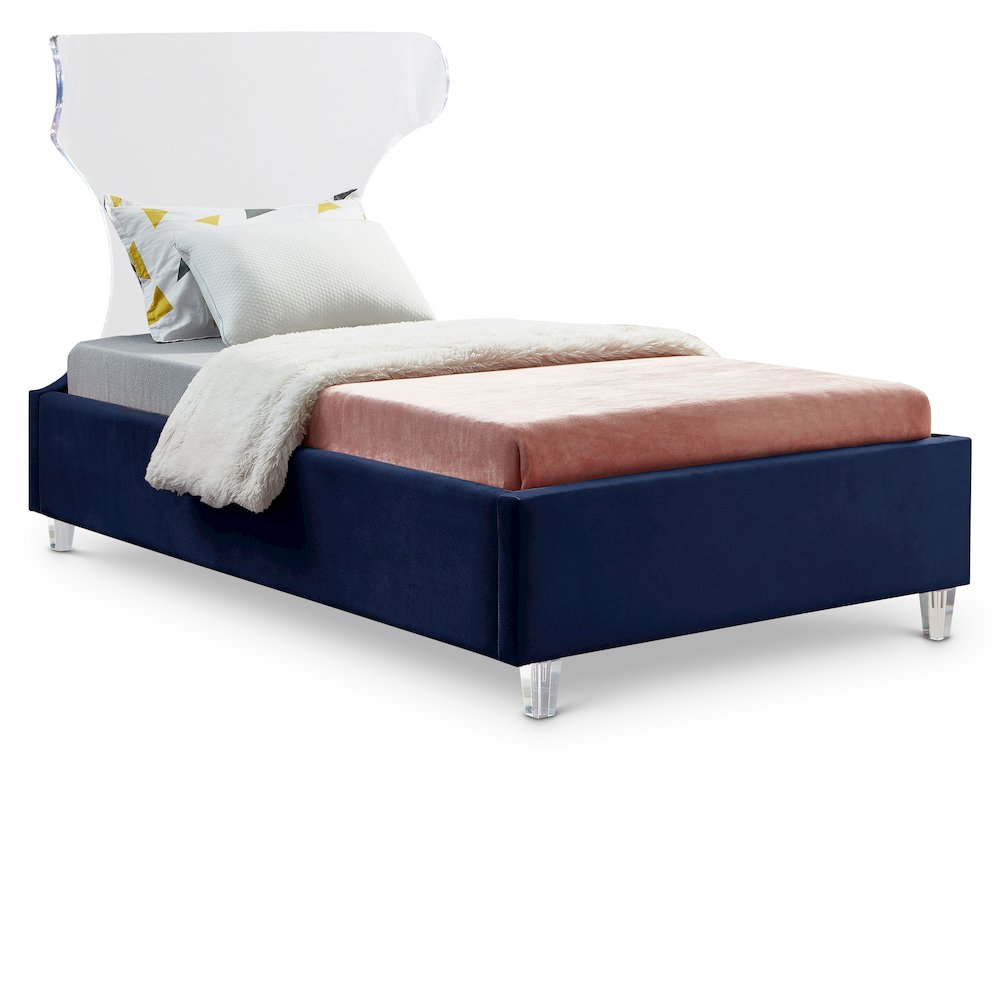 Ghost Navy Velvet Twin Bed. Picture 1