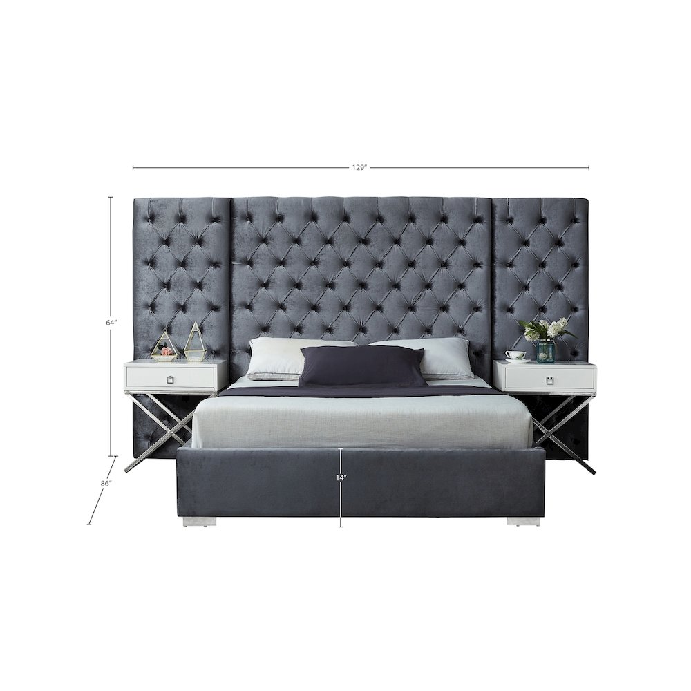 Grande Grey Velvet King Bed. Picture 2