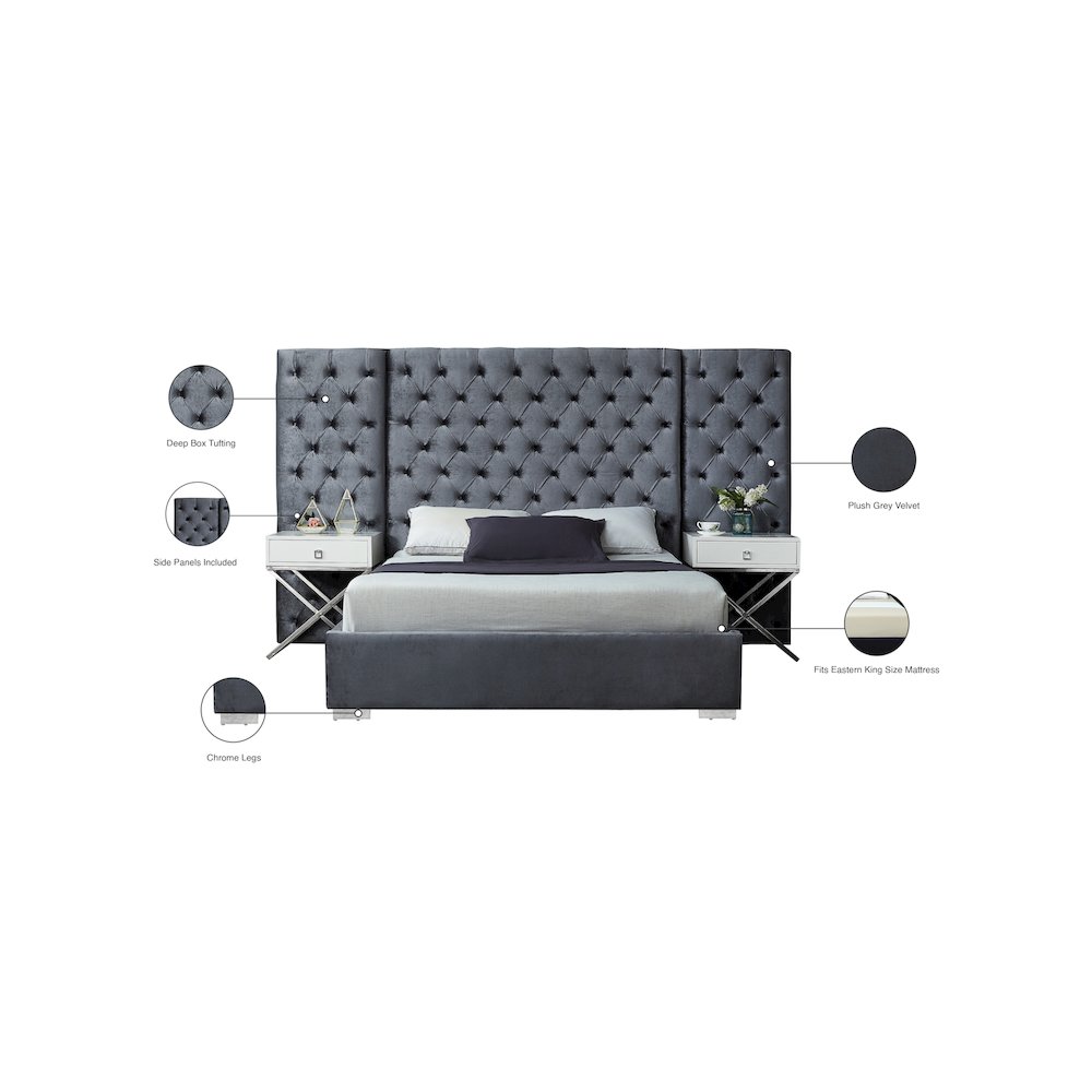 Grande Grey Velvet King Bed. Picture 3