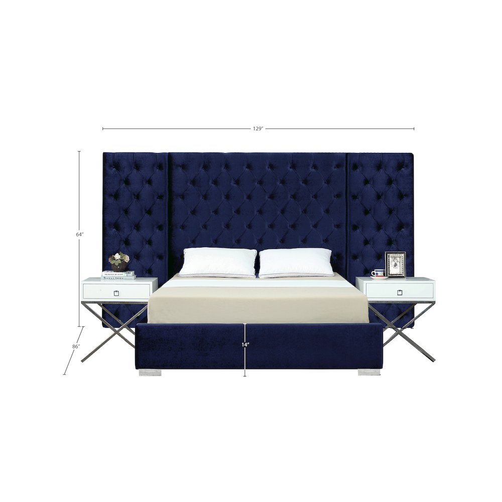 Grande Navy Velvet King Bed. Picture 2