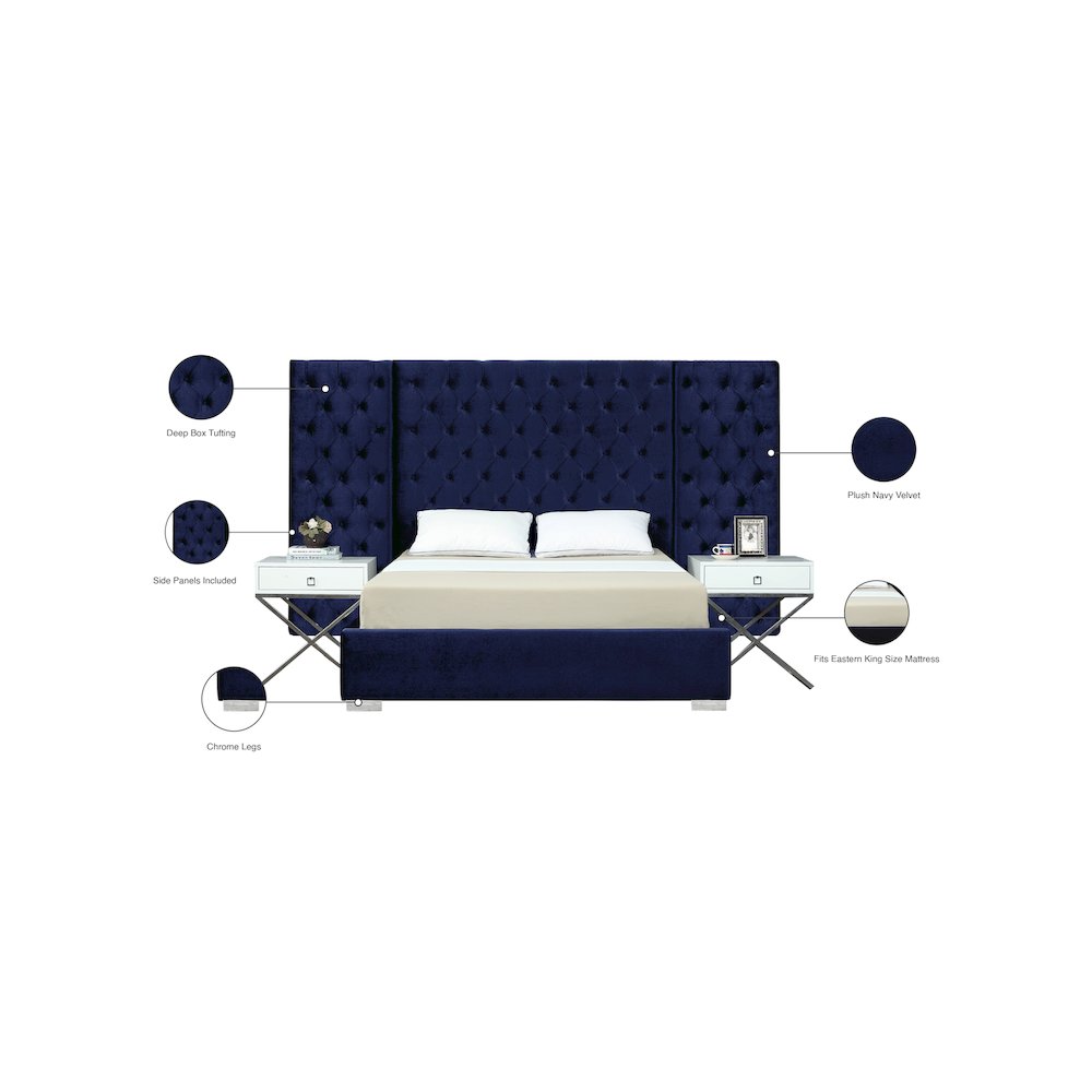 Grande Navy Velvet King Bed. Picture 3