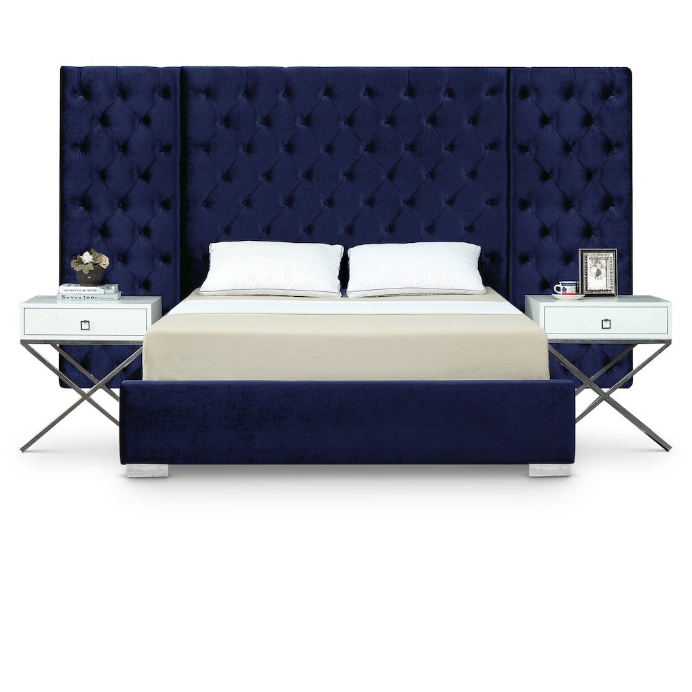 Grande Navy Velvet King Bed. Picture 1