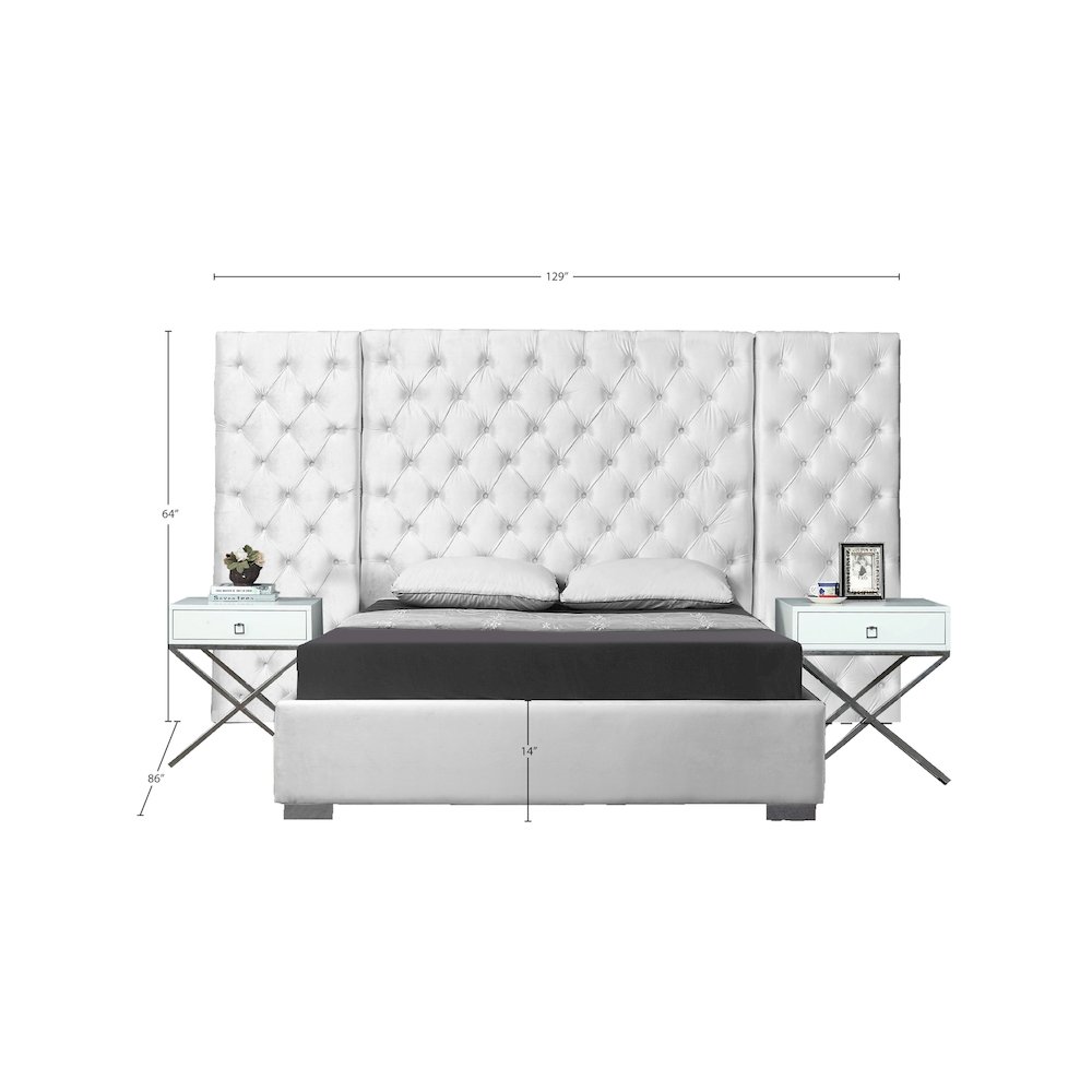 Grande White Velvet King Bed. Picture 2