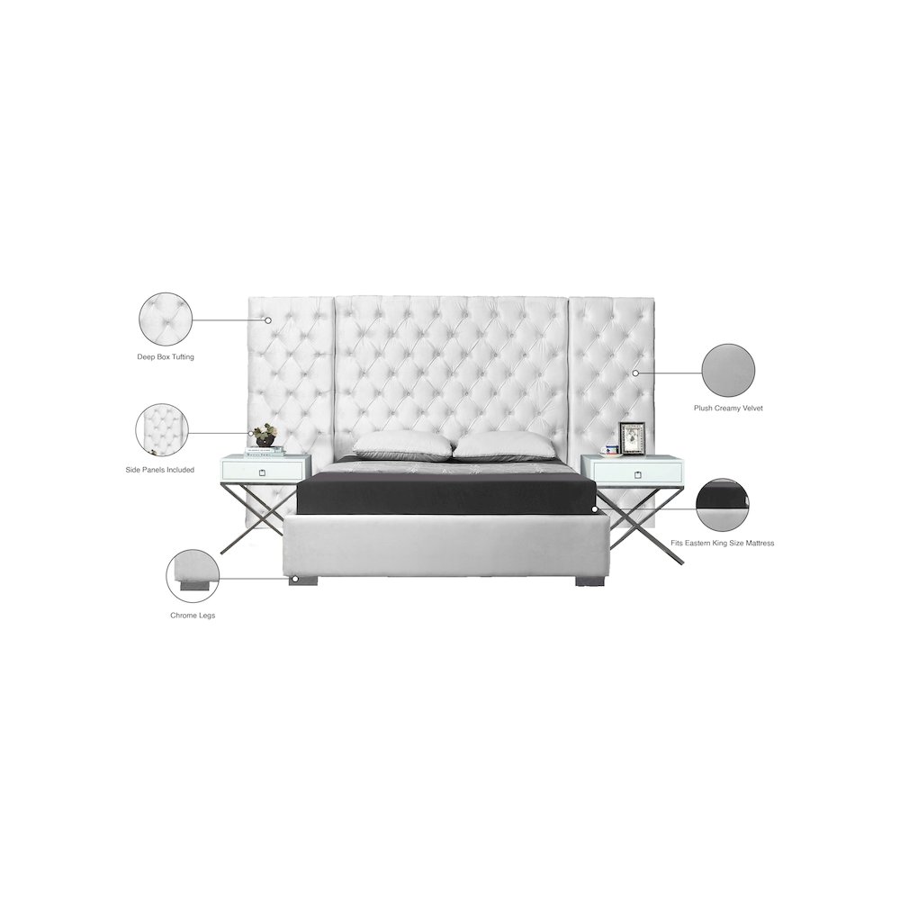 Grande White Velvet King Bed. Picture 3