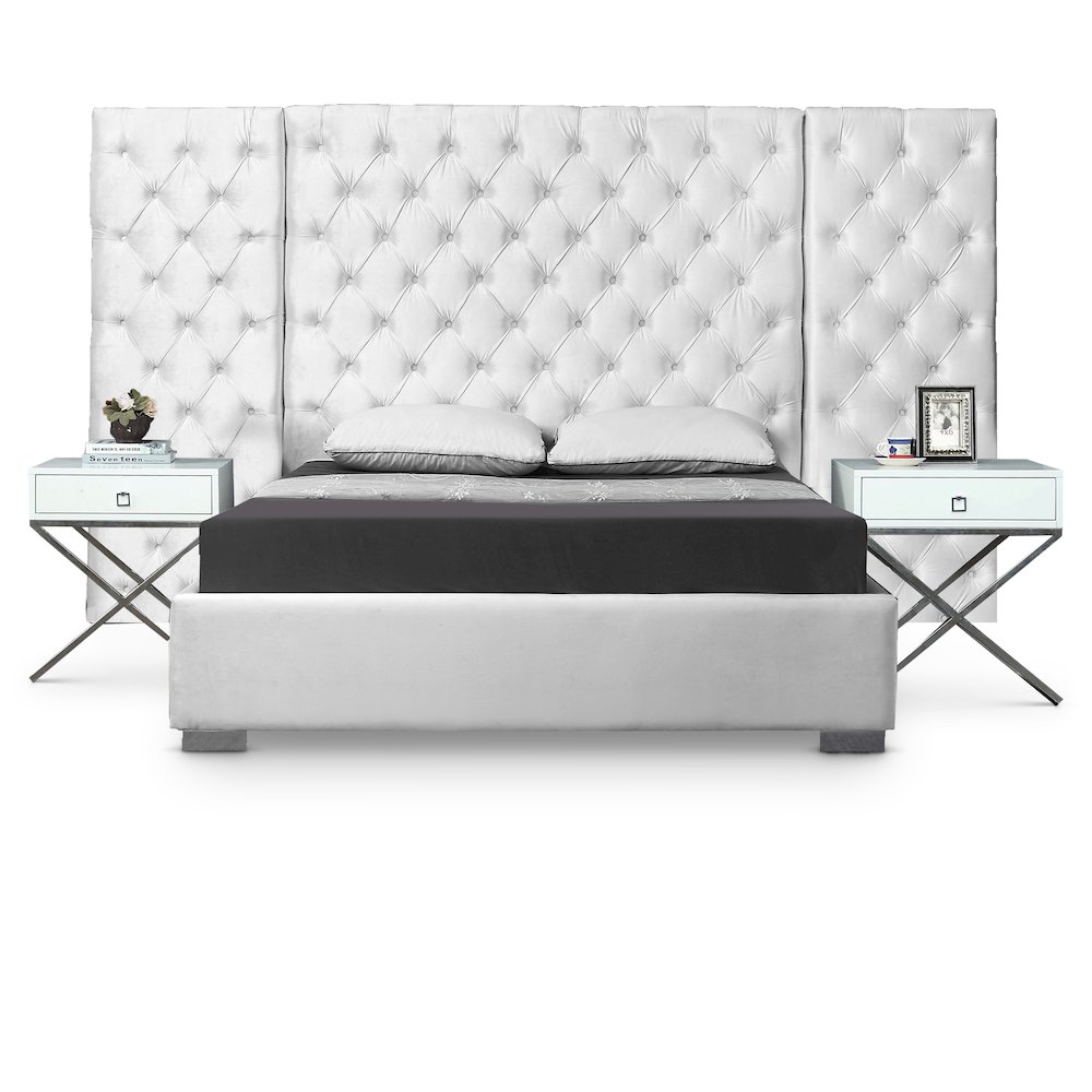 Grande White Velvet King Bed. Picture 1