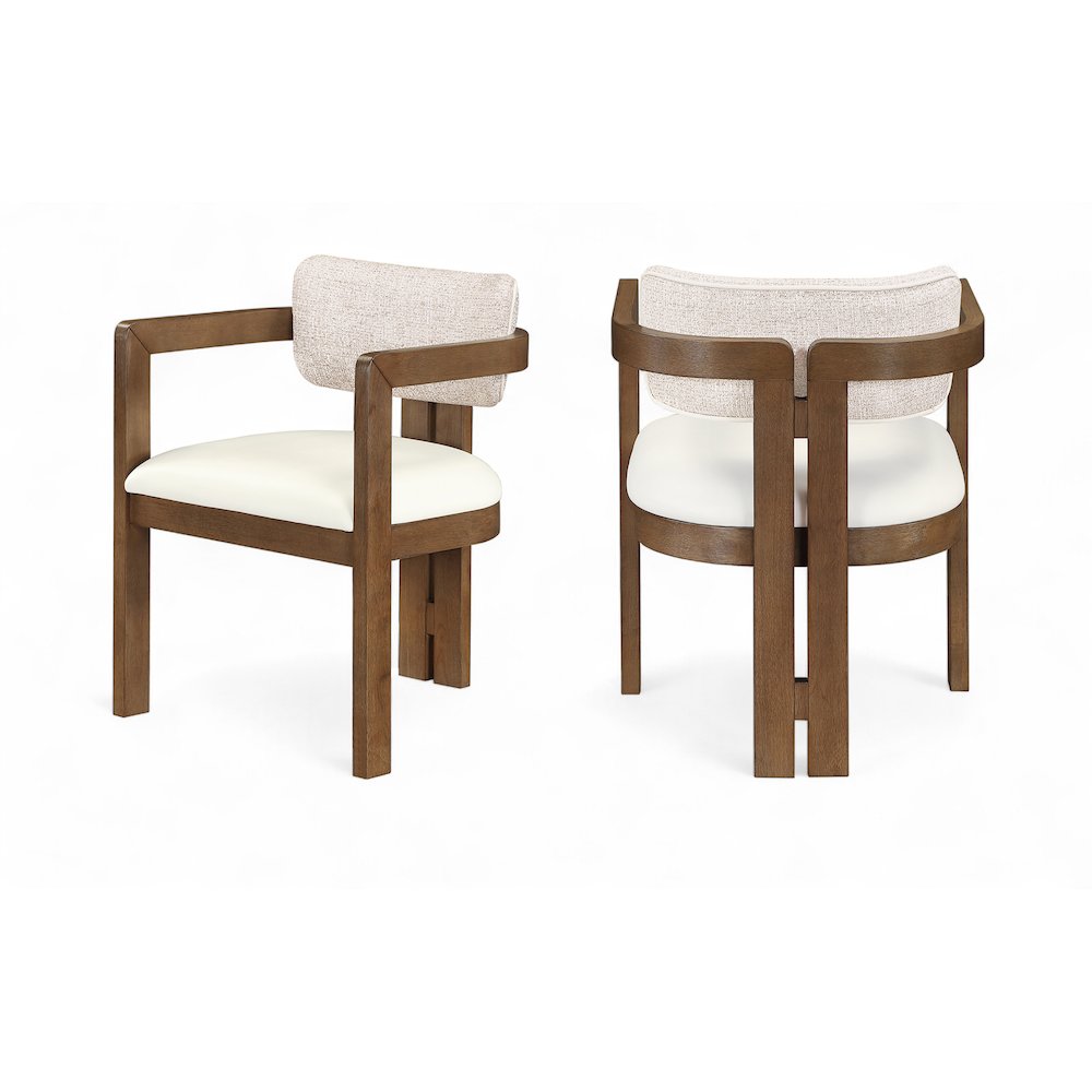 Ravina Beige Vegan Leather and Linen Fabric Upholstered Dining Chair, Set of 2. Picture 1