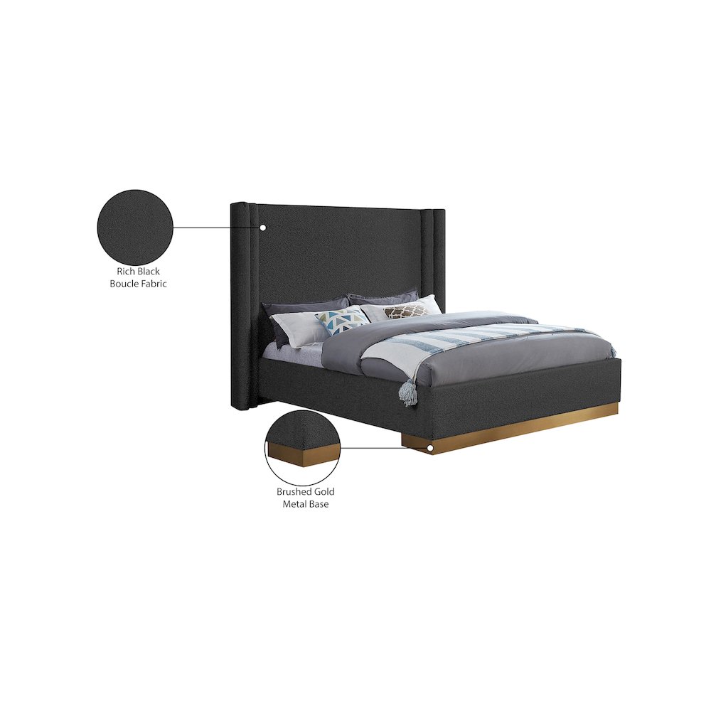 Halton Black Boucle Fabric King Bed. Picture 7