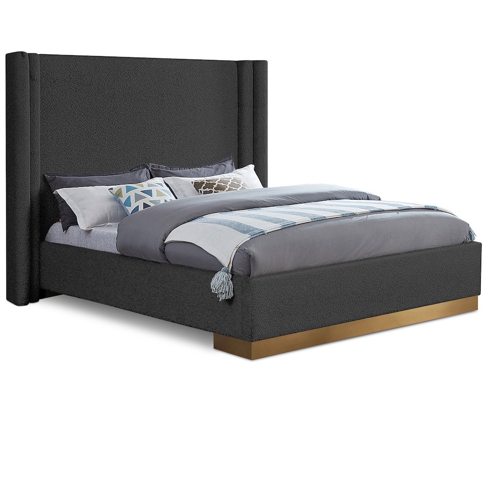 Halton Black Boucle Fabric King Bed. Picture 1
