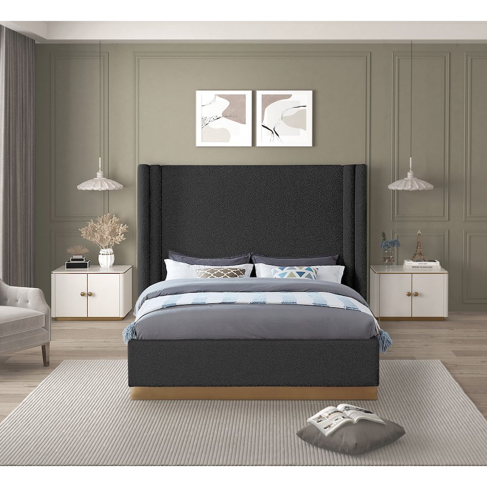 Halton Black Boucle Fabric King Bed. Picture 3