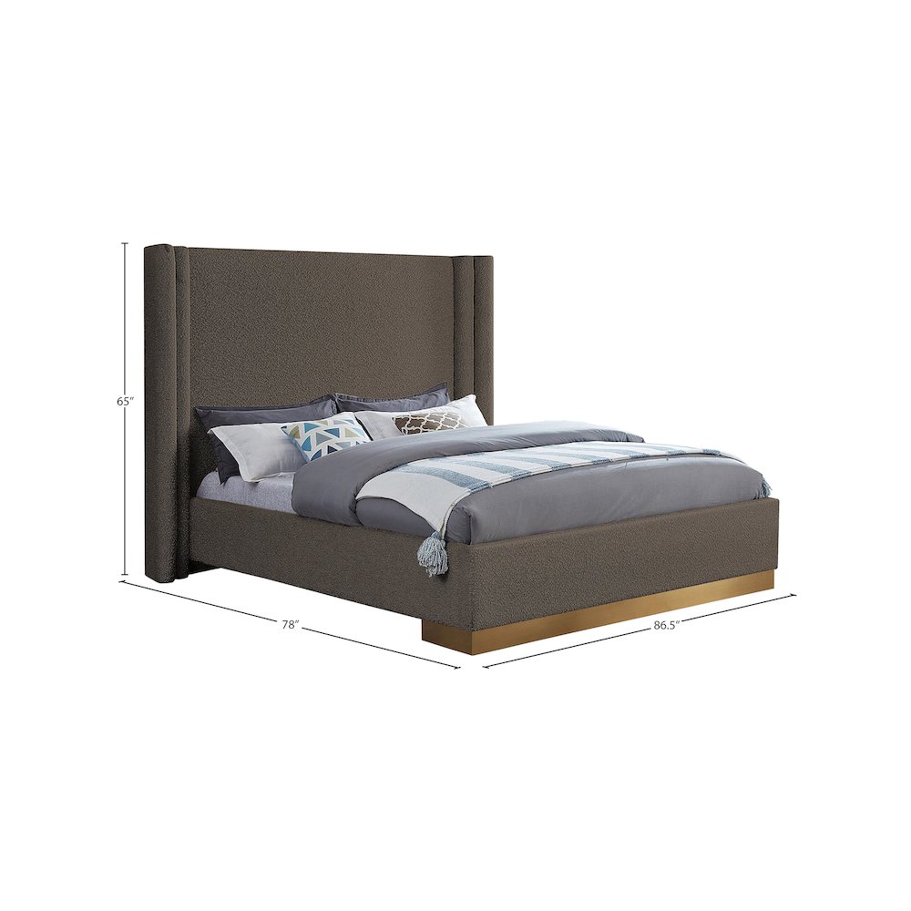 Halton Brown Boucle Fabric Queen Bed. Picture 6