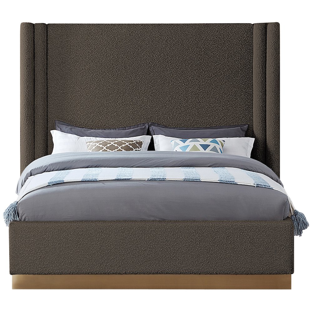 Halton Brown Boucle Fabric Queen Bed. Picture 2